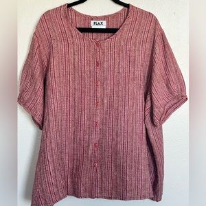 FLAX Textured Linen Burgundy Button Blouse Top 1X 1G